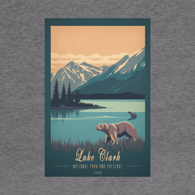 Lake Clark National Park Vintage Travel Poster by GreenMary Design